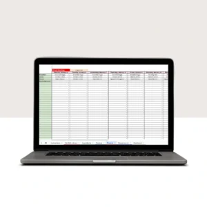 Weekly meal planner grid showing drop-down menu selection for breakfast, lunch, and dinner scheduling.